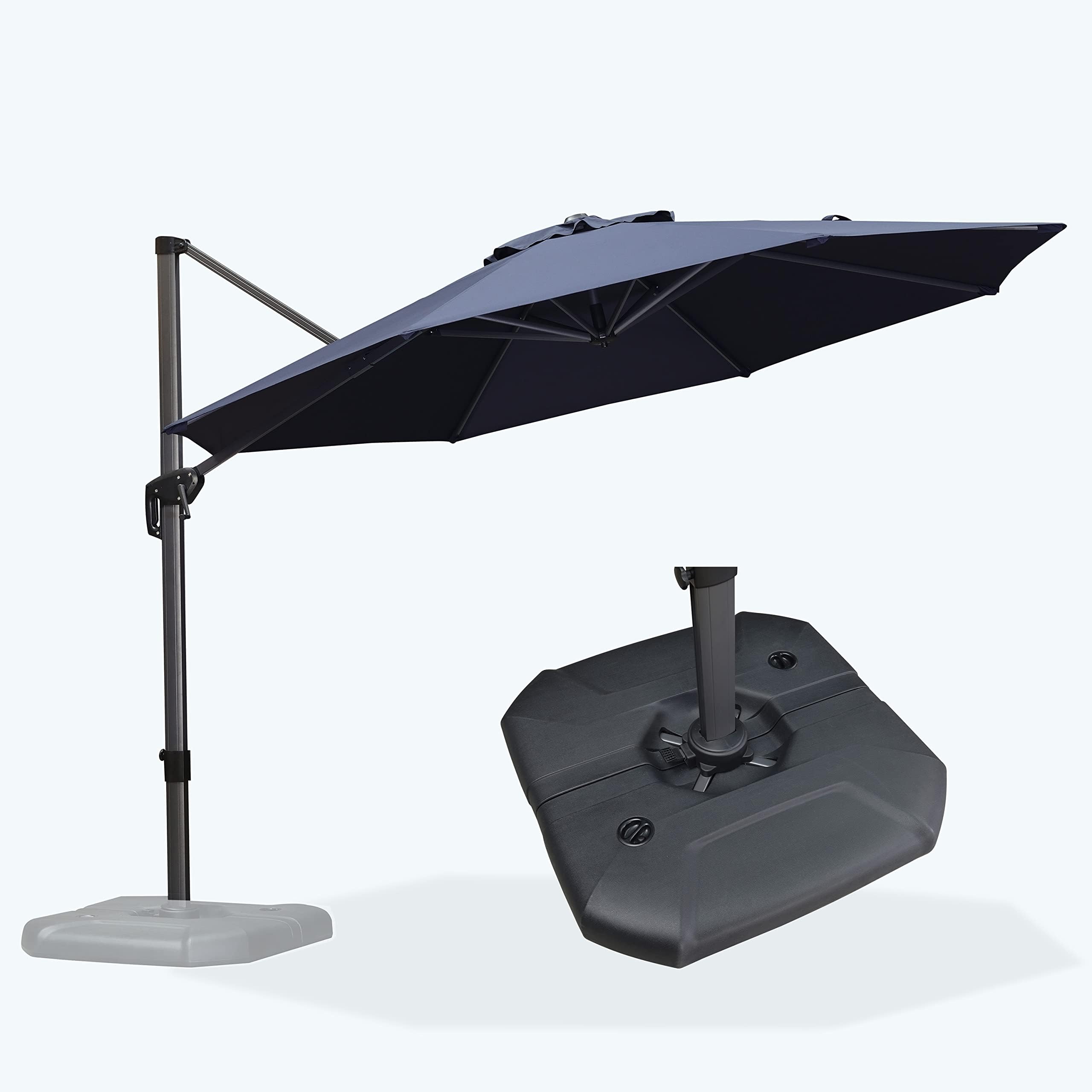 PURPLE LEAF 11 Feet Patio Cantilever Umbrella with Base - Outdoor Round Aluminum Offset Umbrella with 360-degree Rotation for Garden, Deck, Pool, Patio - Navy Blue