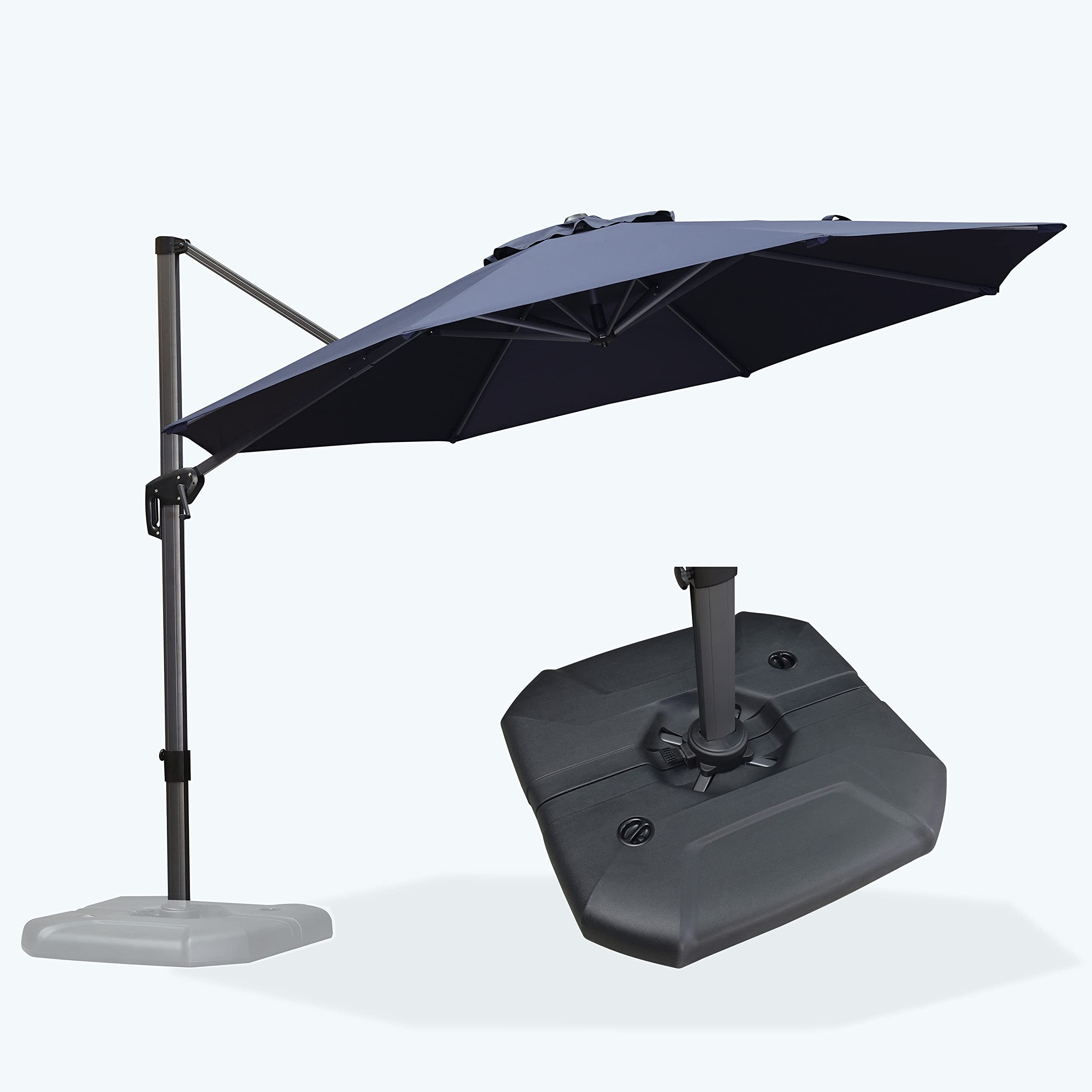 PURPLE LEAF 11 Feet Patio Cantilever Umbrella with Base - Outdoor Round Aluminum Offset Umbrella with 360-degree Rotation for Garden, Deck, Pool, Patio - Navy Blue