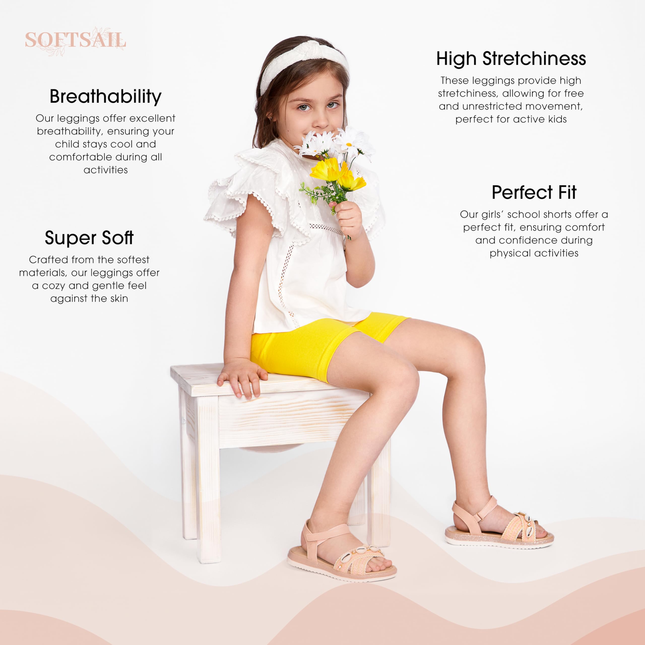 SOFTSAIL Legginsy dziewczęce 3/4 Capri z bawełny, spodnie sportowe, oddychające, miękkie, elastyczne, sportowe