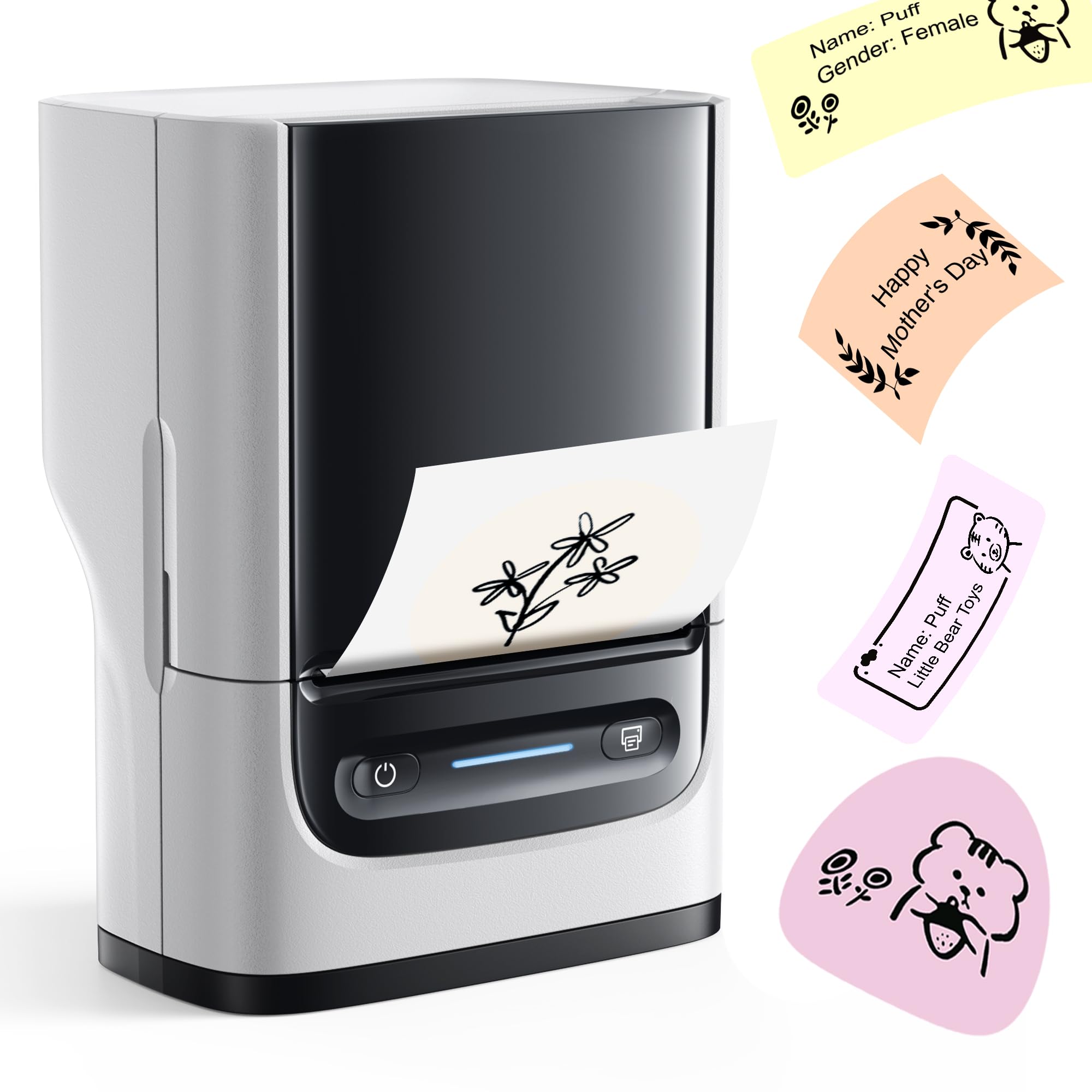 Nelko PM220 Bluetooth Thermal Label Printer, 2 Inch Portable Label Maker Machine for iOS & Android Phone, sticker printer for Clothing, Retail, Address, Barcode, Home, Smart AI APP, White