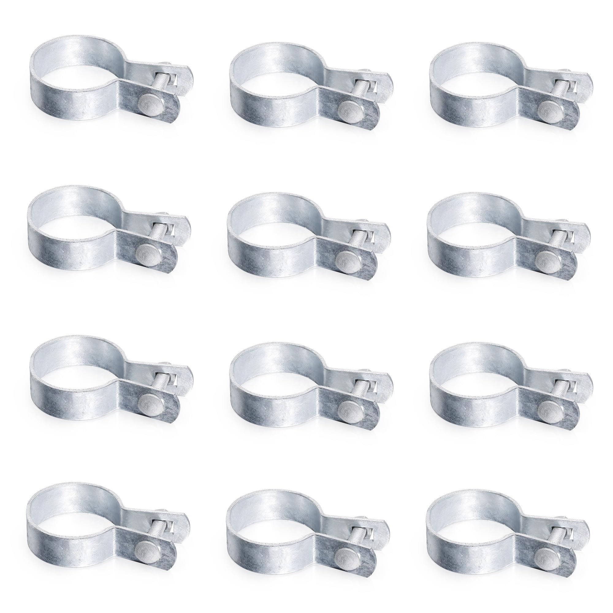 KINNAN 12 Pack 1-5/8'' Galvanized Steel Chain Link Brace Bands with Required Bolts and Nuts, Chain Link Fence Brace Band for Fence, Gate, Posts,