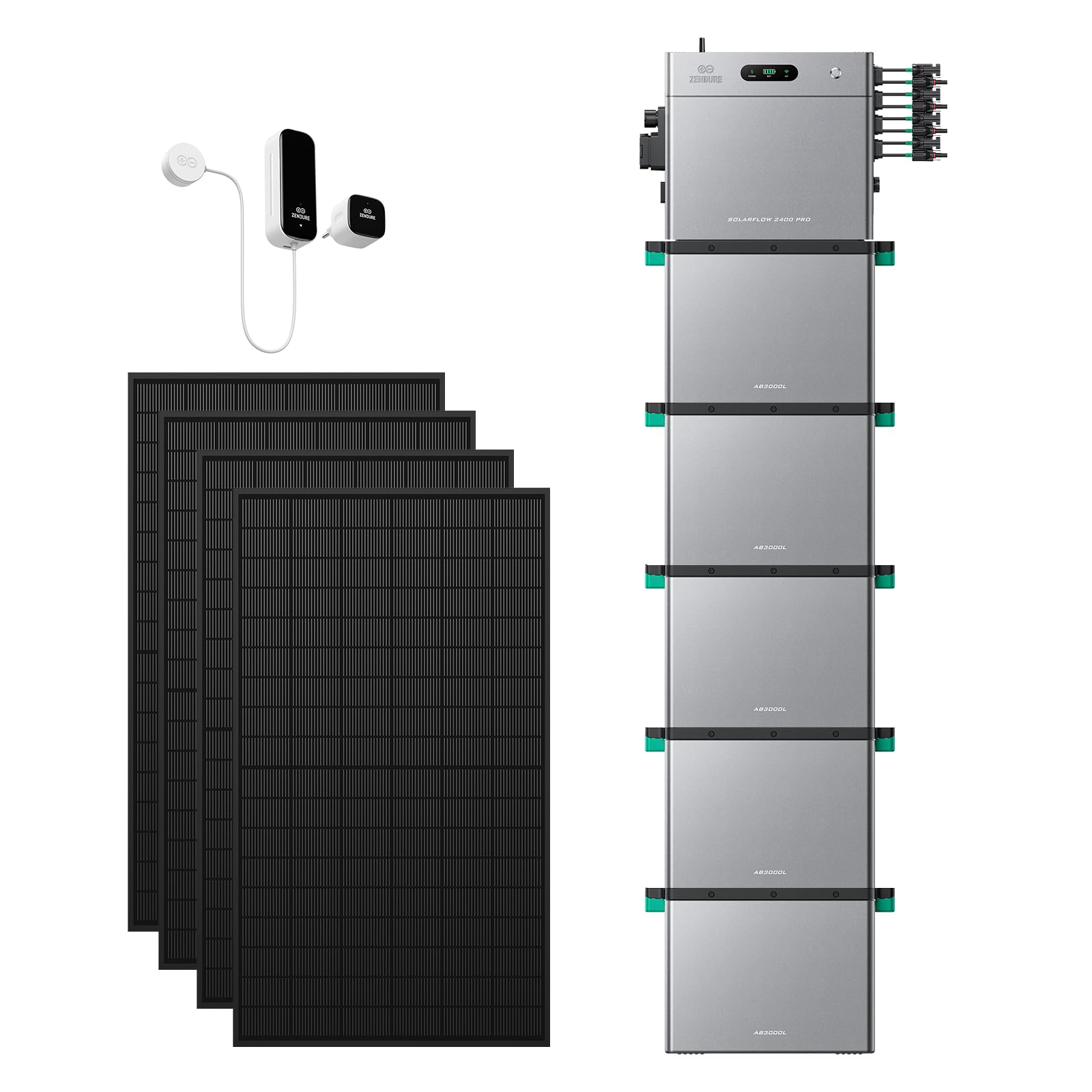 Zendure SolarFlow 2400 Pro+1 D0-Zähler+5 AB3000L Akkus+4 450W Solarpanels