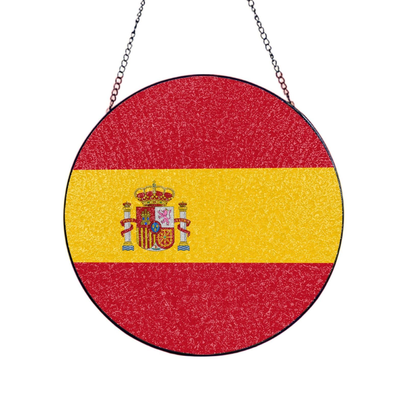 Phayah Spanish Flag Print Glass Window Hanging Sun Catchers Suncatcher Decor For Birthday For Home Garden Porch 6in（15cm）