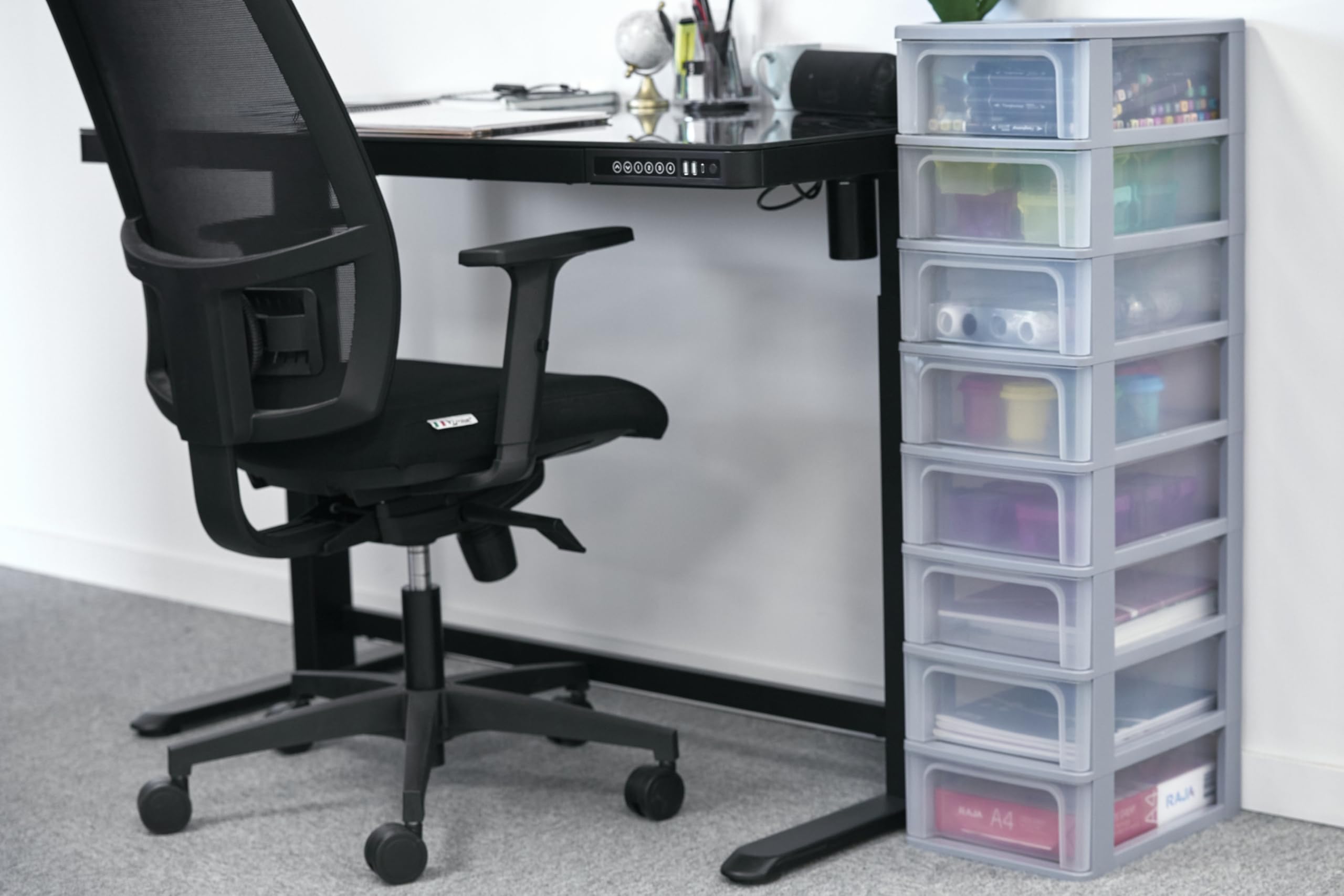Iris Ohyama Cassettiera in Plastica, Portaoggetti, 8 Cassetti Medi, Grigio, Apertura Facile, Formato A4, A5 e A6, Organizzatore, Per Ufficio, Scuola, Cartoleria, Senza BPA, Contenitore, OCH-2008