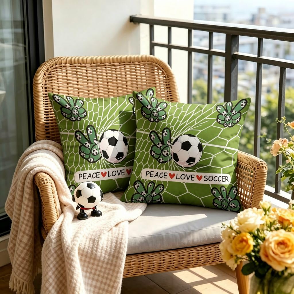 Peace Love Soccer Linen Throw Pillow Covers-12x12