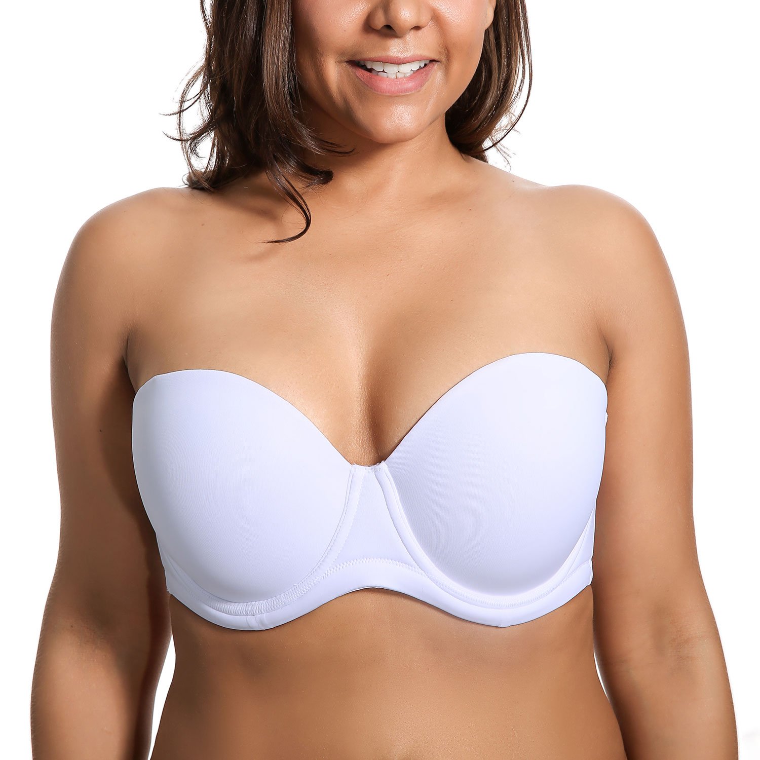Delimira Women's White Strapless Bra Push Up For Bigger Bust Multiway Underwire Smooth Bandeau Bra 42C