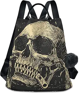 Retro Skull Backpack Purse for Women Travel Casual Daypack College Bookbag Work Business Ladies Shoulder Bag