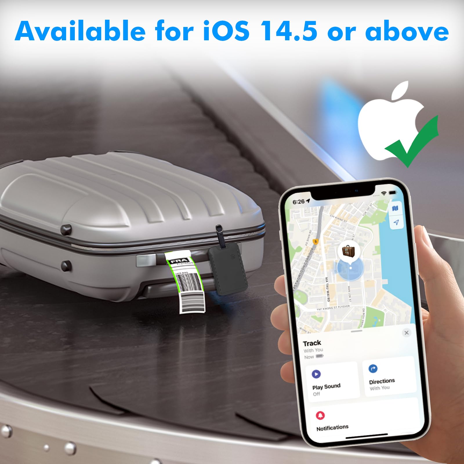 TRAVEL DEPOT Traqueur de bagages caché pour iPhone, étiquette Apple Find My Bagage, tracker de valise rechargeable sans fil et localisateur de bagages, étiquette de voyage étanche pour sacs