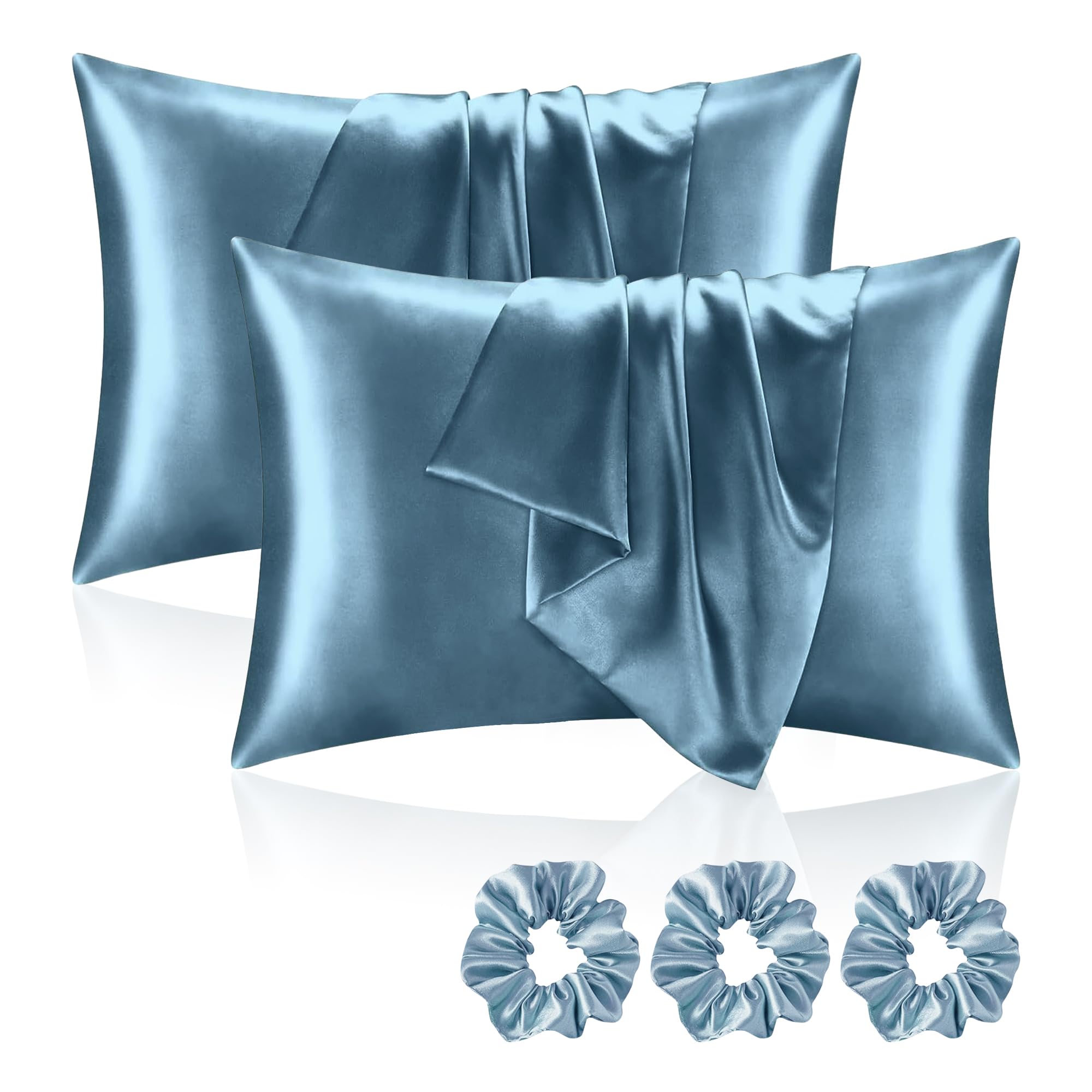 Satin Silk Pillow Cover Set with Scrunchies -22 Satin Silk Pillow Cover Set with Scrunchies -22
