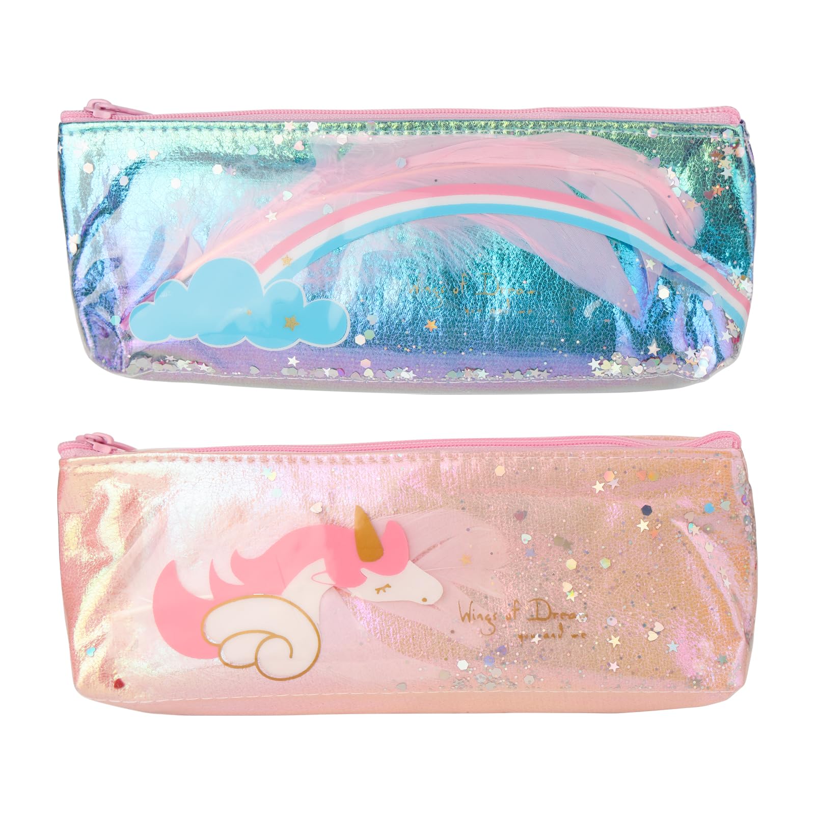 Astuccio Unicorno Impermeabile Con Paillettes Sabbie Mobili – 2 Pezzi – Matite, Gomme E Righello – Per Bambini - 5