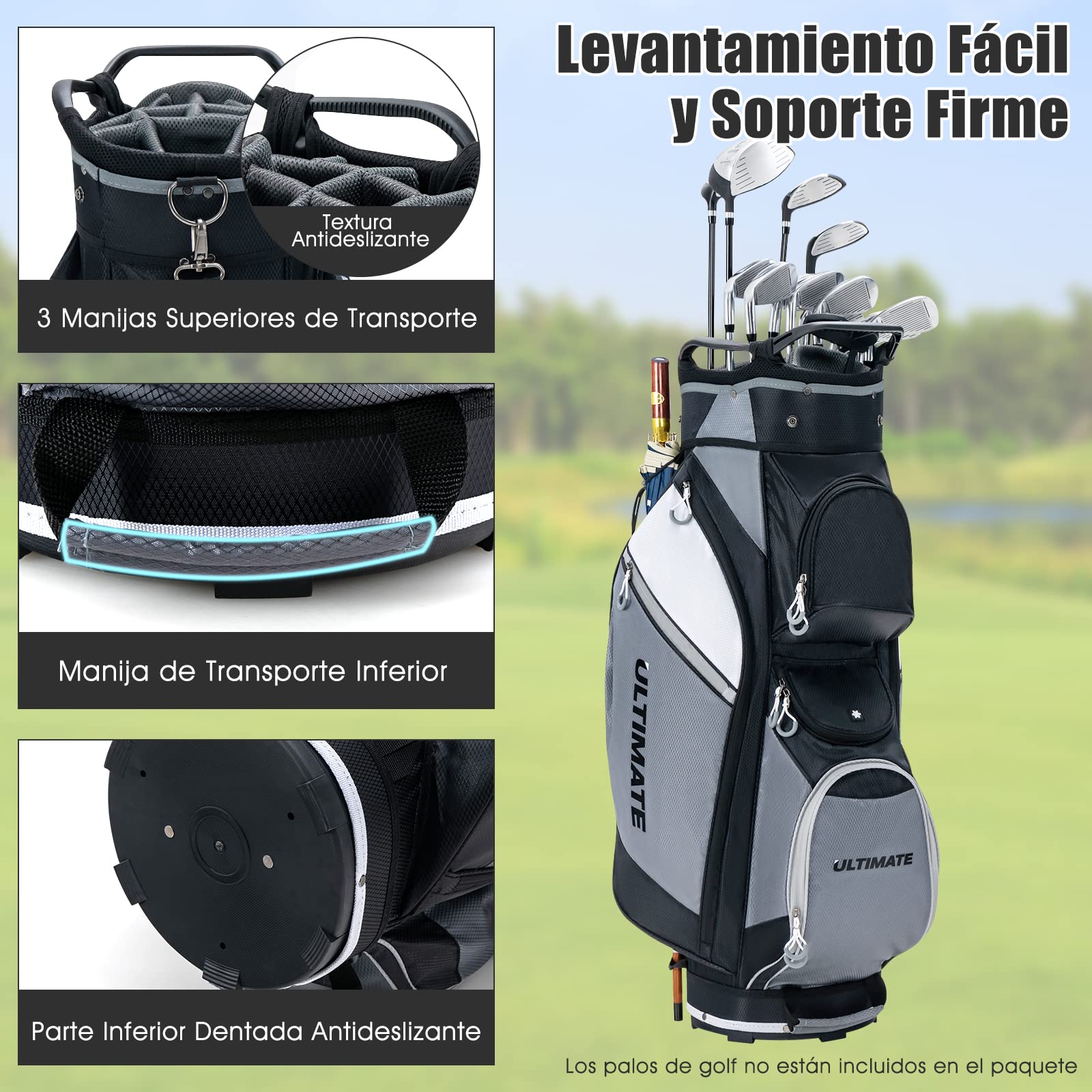 COSTWAY Bolsa Golf con 14 Palos, Bolsa Palos Golf Portátil y Ligera de 2kg, Impermeable, 11 Bolsillos con Cremallera, Capucha para la Lluvia, Cart Bag Unisex Adulto