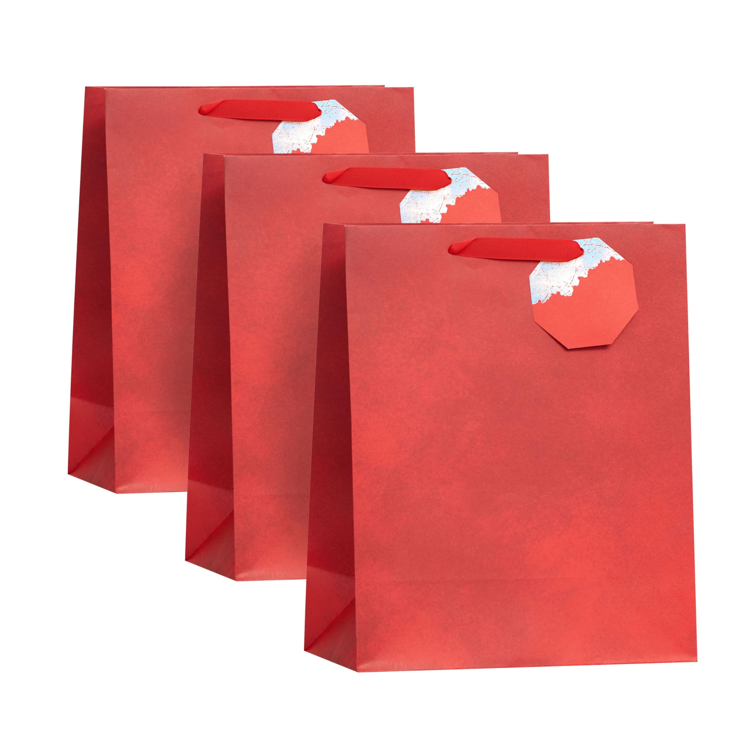 UK Greetings | Multipack of 3 Large Gift Bags for Him/Her/Friend | Christmas Gifts | New Year | Red Design | 26.7 x 33 x 13.7 cm