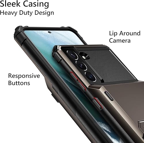 Miniatura 4 de Vofolen Funda para Galaxy S21 con 4 tarjetas, funda con tapa para tarjeta de crédito, ranura trasera, doble capa, protección híbrida, carcasa rígida