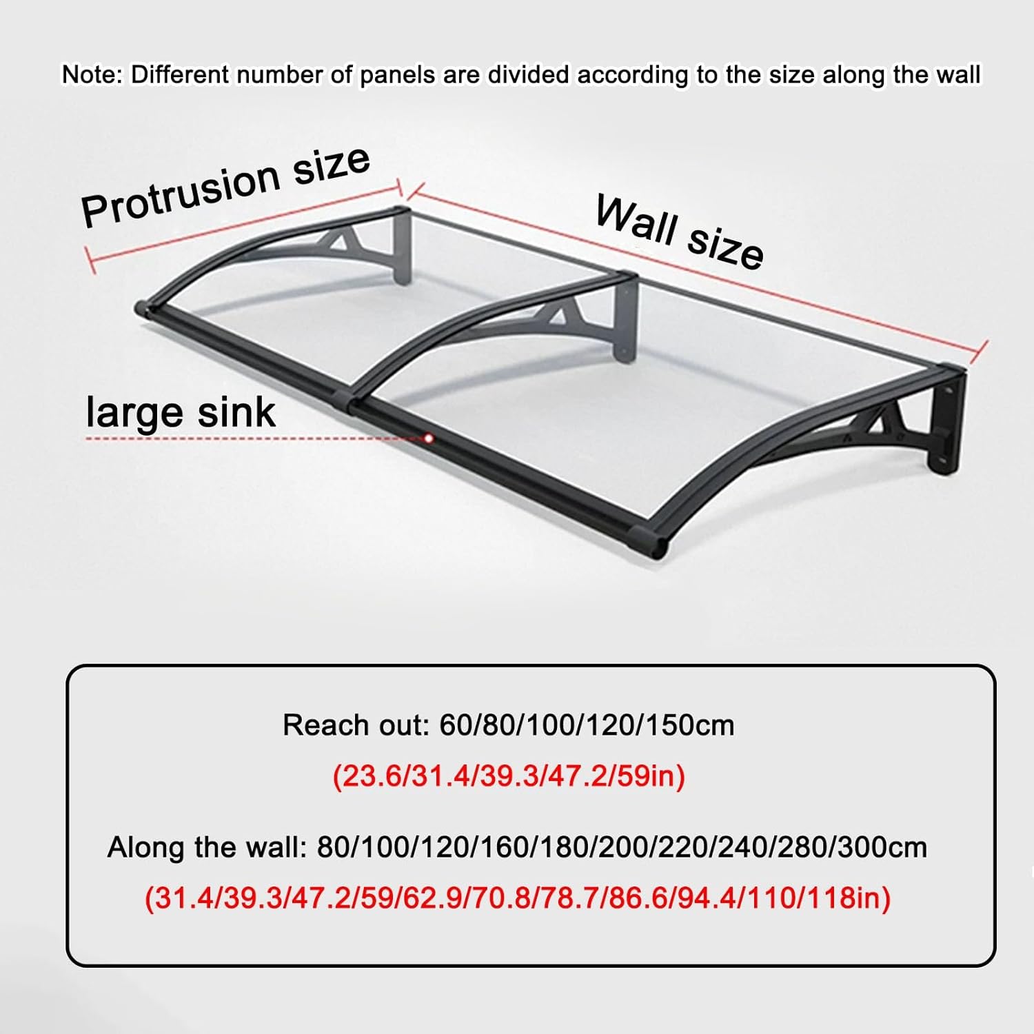 Awning for Door Entrance, Window Awning with Aluminum Bracket, Canopy Polycarbonate, Window Awning Outdoor, UV Rain and Snow Protection Door Awning, for Porch Patio Deck(80x300cm/31.4x118in)