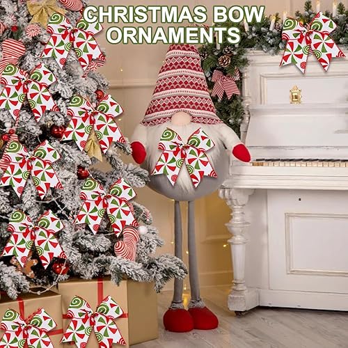 Miniatura 10 de 12 lazos de Navidad de 6.3 pulgadas, lazos grandes de corona de Navidad, lazos de árbol de Navidad rojo y verde, lazos de puntos con purpurina de