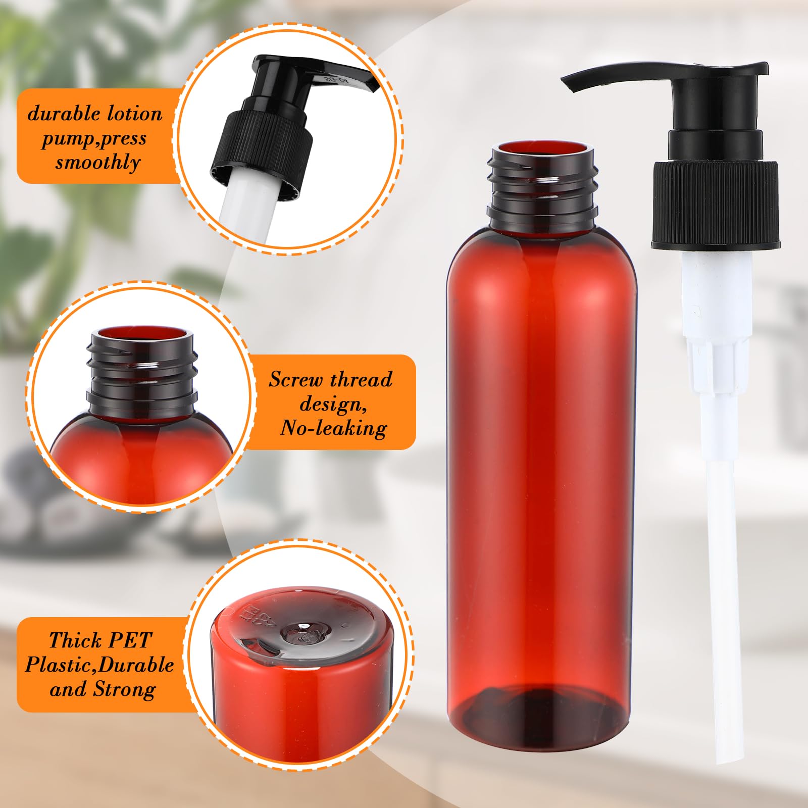 Nuenen 48 bottiglie vuote ricaricabili per lozioni, 120 ml, in plastica, dispenser a pompa, per balsamo, shampoo, a prova di perdite, contenitore per bagnoschiuma, creme, sapone liquido (nero e