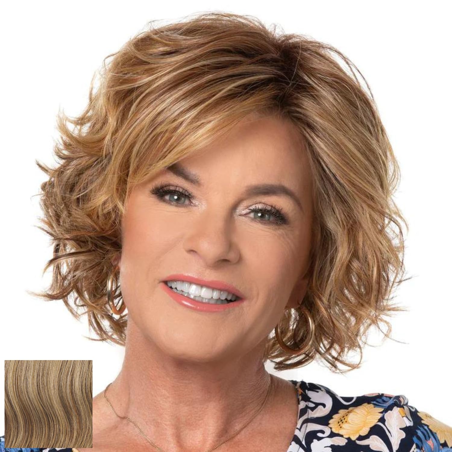 Toni Brattin Exceptional You Wig - Chin-Length Cascade of Wavy Curls & Side-Swept Bangs - Heat-Friendly Fiber Looks & Feels Like Natural Hair - Adjustable and C