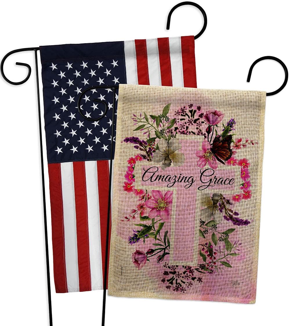 Floral Amazing Grace Garden Flags Pack Religious Bible Verses Bless Faith Thank Hope Pray Christian Religion USA Vintage Applique Small Gift Yard House Banner Double-Sided Made In 13 X 18.5