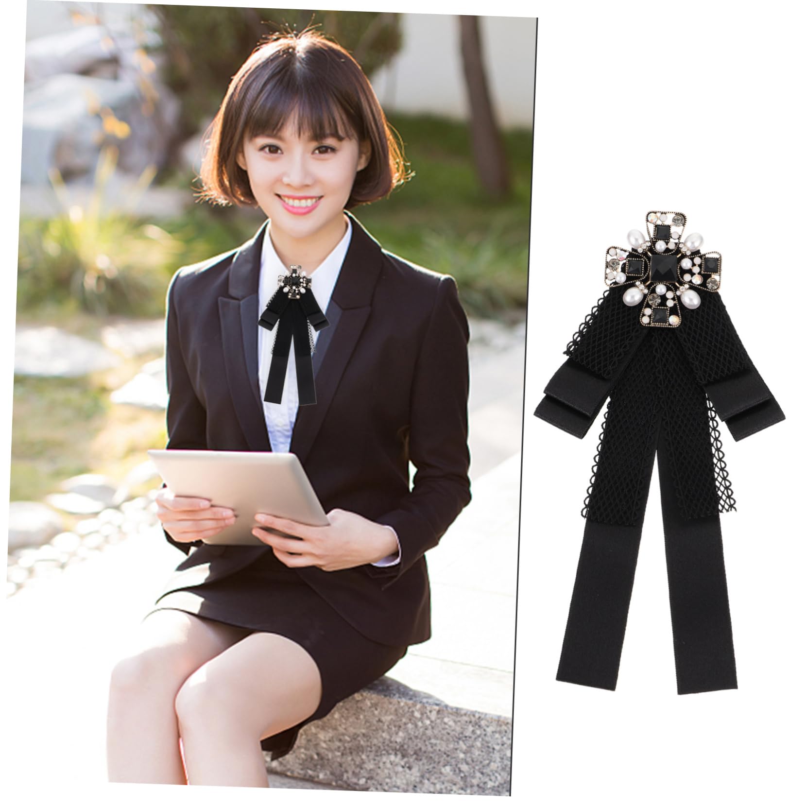 Veemoon Elegant Vintage Bow Tie Shirt Collar Flower Lace Bow Tie for Women Diy