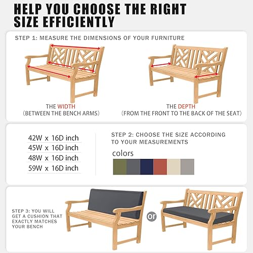 Vista 77 de Favoyard - Cojín de banco para exteriores de 42 x 18 pulgadas, impermeable, para muebles de patio, el color resiste 3 años, para el sofá de jardín
