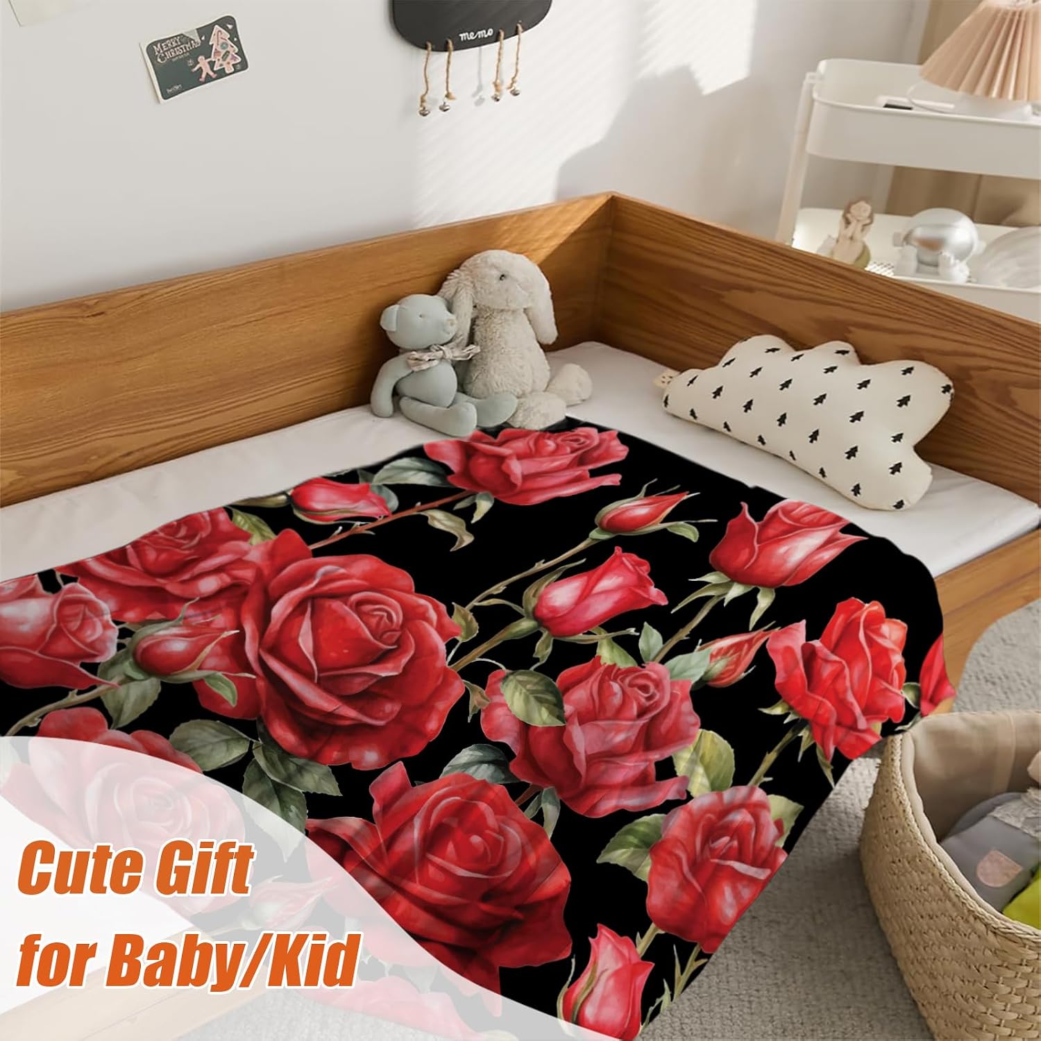 YeeJu Rose Baby Throw Blanket Small Red Floral Blanket for Toddler Swaddle Pet Crib Kids Soft Fuzzy Plush Fleece Blankets Black Spring Summer Flower Decorative Gift Blanket 30x40