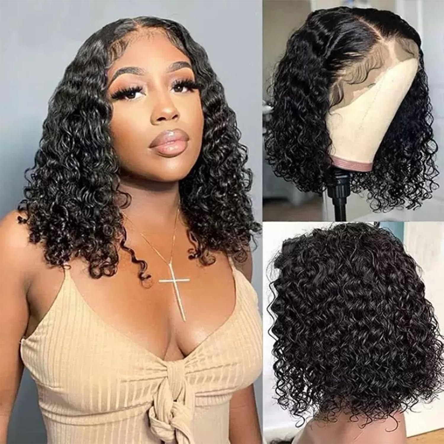 14 Inch Short Bob Wig - Deep Wave 180% Density Style