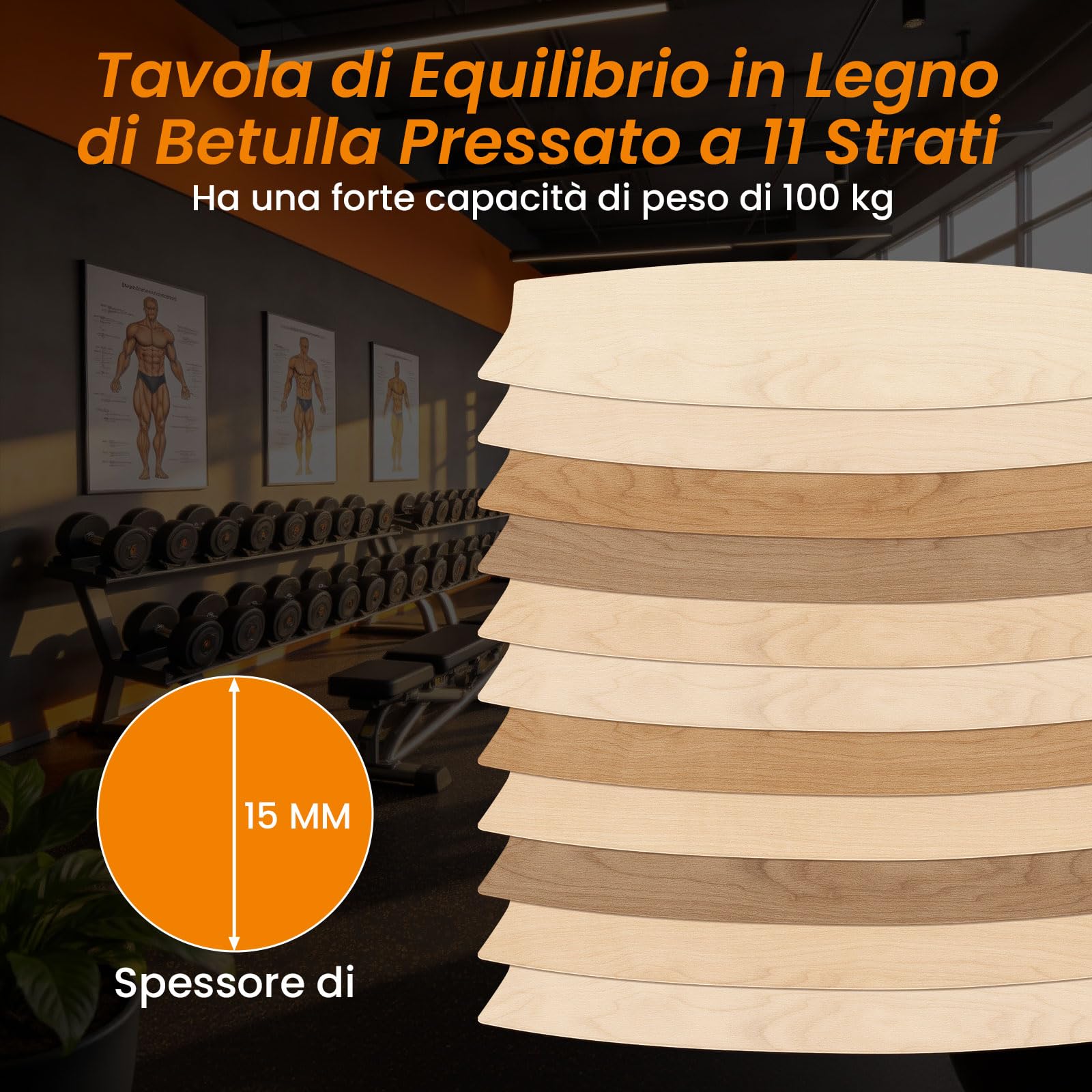 GYMAX Tavoletta Propriocettiva in Legno, Balance Board con Rullo, Tavola di Equilibrio in Legno, Antiscivolo, Sicuro, per Allenamento di Surf e Skateboard, Forza di Core e Muscoli, Marrone