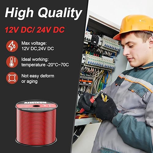 Miniatura 10 de Cable eléctrico de calibre 12 de 100 pies, cable 12 AWG, 2 pines, cable rojo y negro, cable de extensión de tiras de 12 V, cable flexible de PVC,