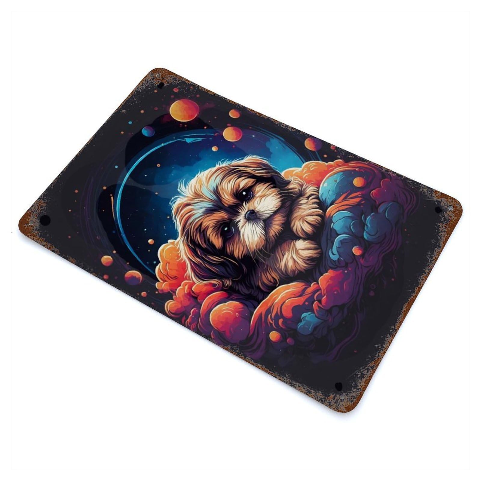 Shih Tzu Puppies 11.8"x7.9" Weathered Tin Sign, Decorative Metal Wall Art for Cafe, Home Bar And Lounge Decor