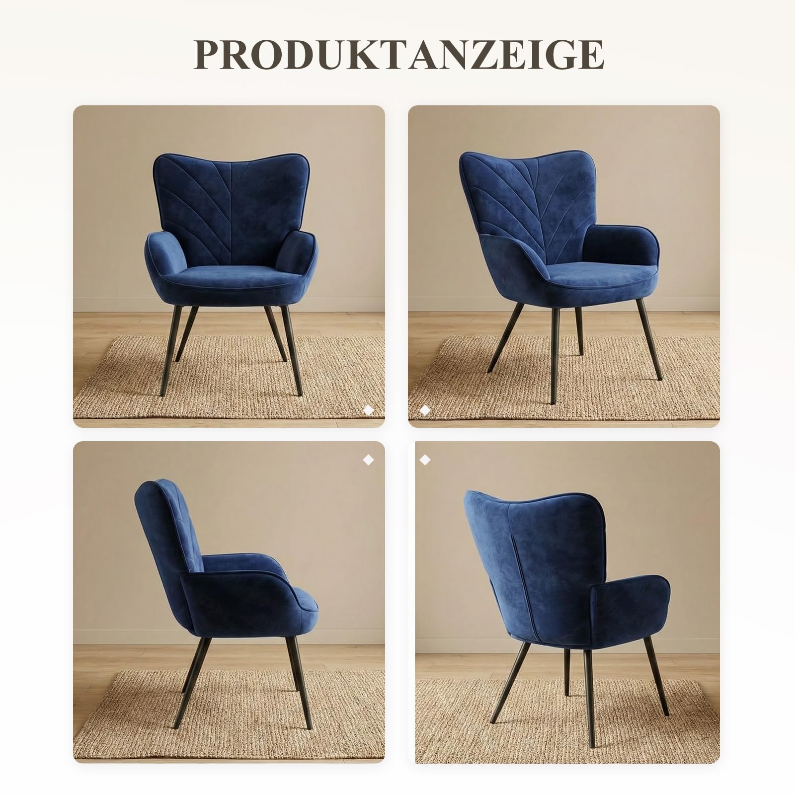 COLAMY Wohnzimmer Sessel 2er Set, Samtbezogener Relaxsessel mit hoher Rückenlehne, Gepolsterter Komfortsessel mit Wingback-Design, Lounge Chair mit Holzbeinen für Wohnzimmer, Leseecke, Blau