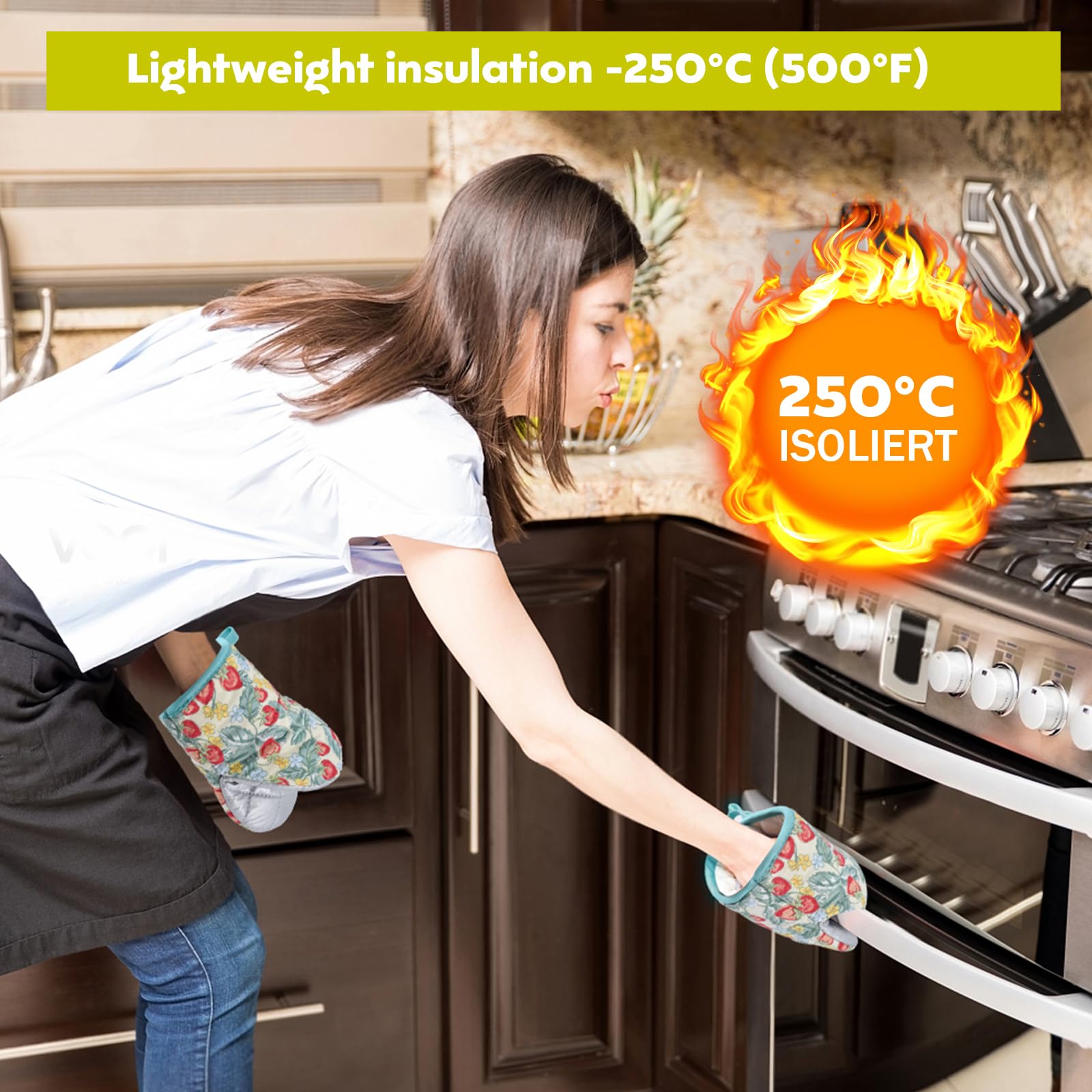 Gants De Cuisine Résistants à La Chaleur + Maniques + Bouchons Isolants - Set Complet 5 Pièces