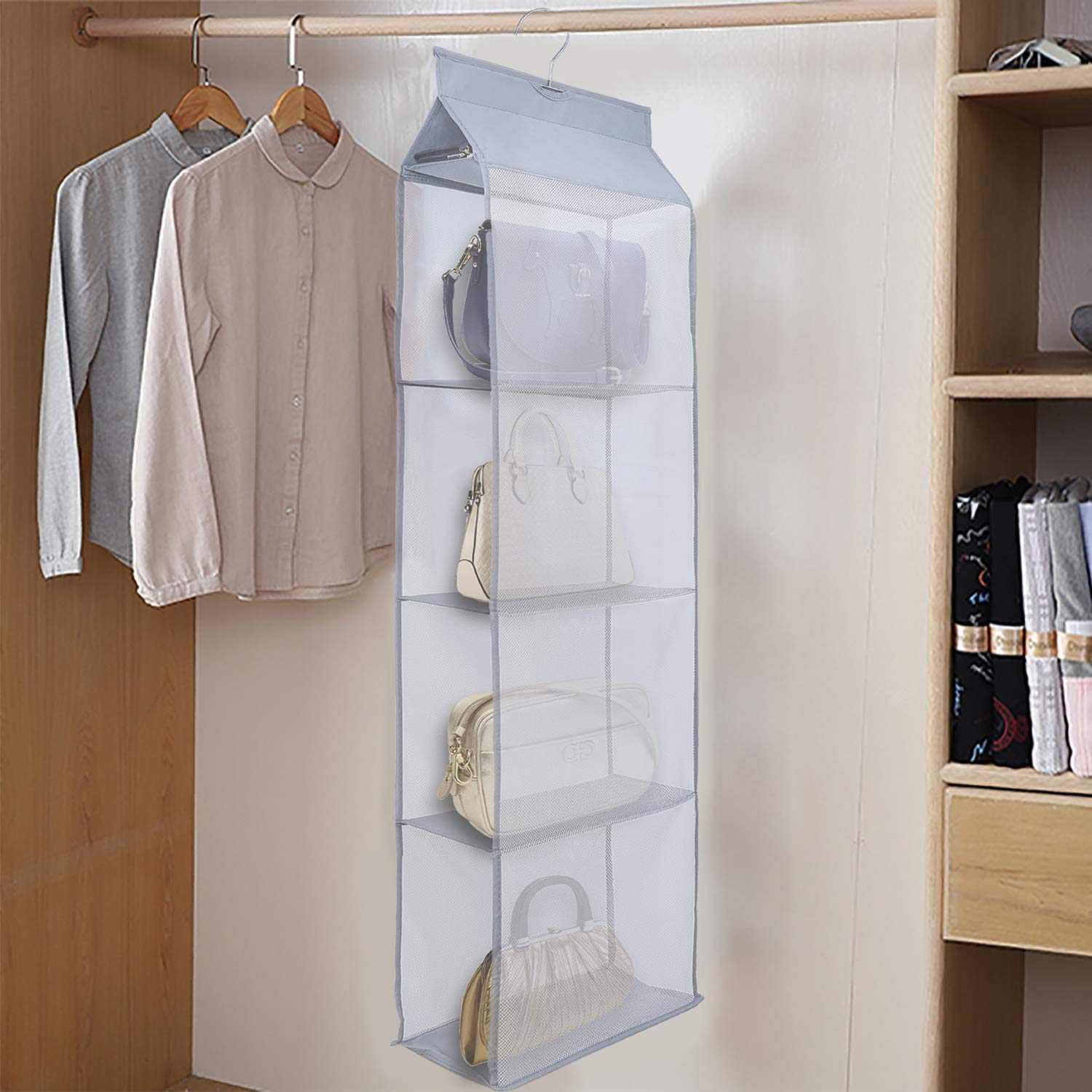 Zeller kast organiser - hangend - 5 vakken - 28 x 28 x 95 cm - grijs | Fun en Feest