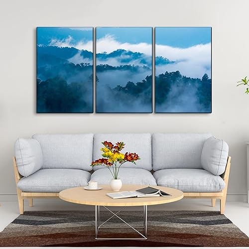 Miniatura 9 de Lienzo decorativo de 3 paneles para decoración de oficina en casa, hermoso paisaje con árboles nevados y puesta de sol, impresiones en lienzo, obra