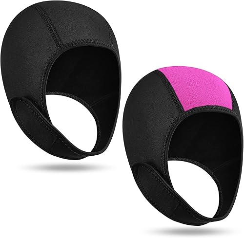 Miniatura 13 de Jecery 2 unidades de neopreno para buceo con capucha térmica, gorro de natación con correas para la barbilla, gorro de neopreno para esnórquel, Negro