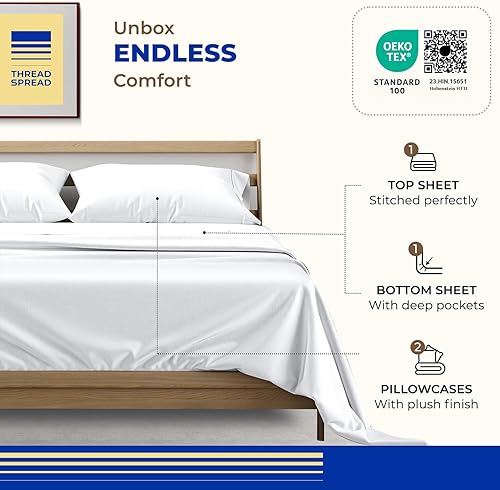 Vista 76 de THREAD SPREAD Juego de sábanas 100% algodón egipcio, tamaño King, 1000 hilos, tamaño King, algodón egipcio, 6 piezas (plateado), bolsillo profundo