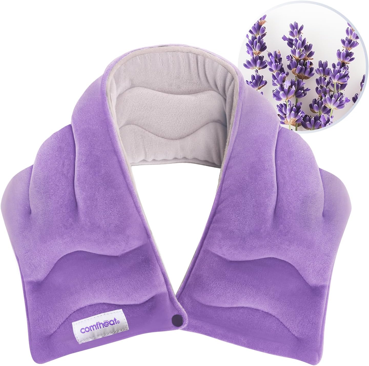Neck Heating Pad Microwavable for Pain Relief, Moist Hot Compress Microwave Neck Warmer Wrap FSA Eligible HSA for Sore Muscles Relief, Lavender Aroma, 25 x 5.7 Inches, Purple