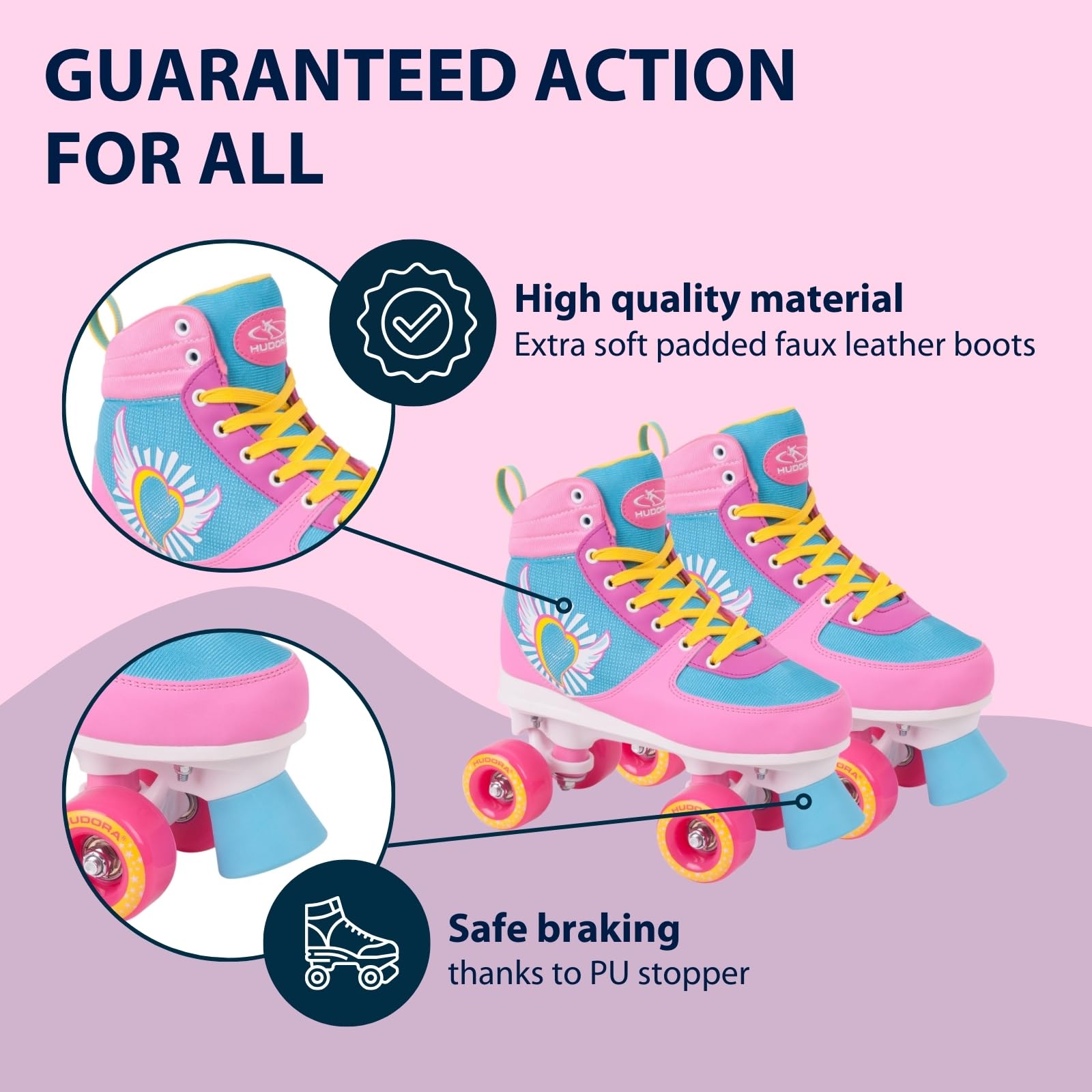 HUDORA Roller Skates Wonders w różnych rozmiarach – wygodne wrotki dziecięce o ciekawym wzornictwie – stylowe wrotki dla dzieci i młodzieży – buty z wysokiej jakości sztucznej skóry