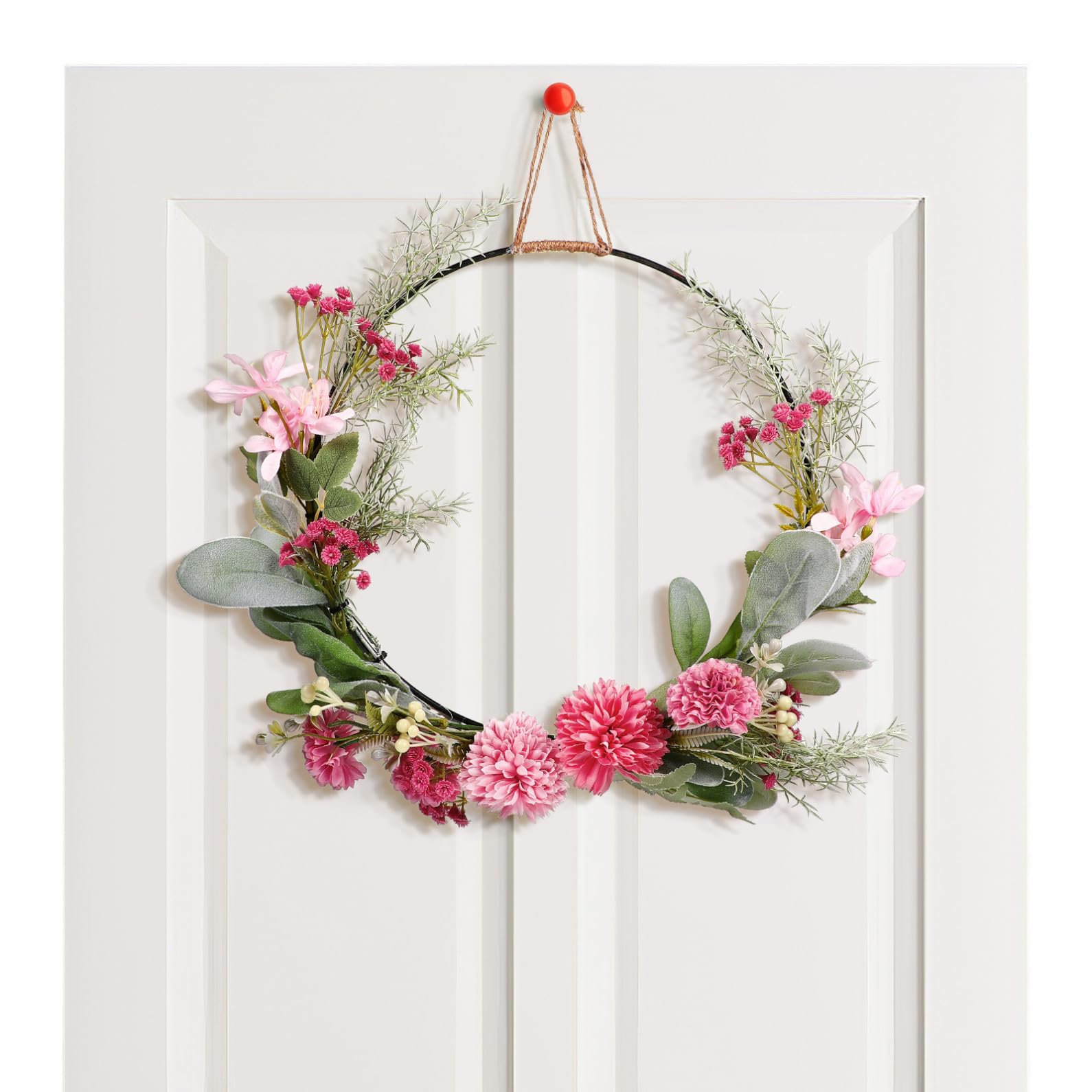 ABOOFAN Metall Türkranz Osterkranz Frühlingskranz Künstliche Blumen Metallring Eukalyptus Kranz Girlande Nelken Blumenkranz Floral Wandkranz Ostern Frühling Haustür Deko