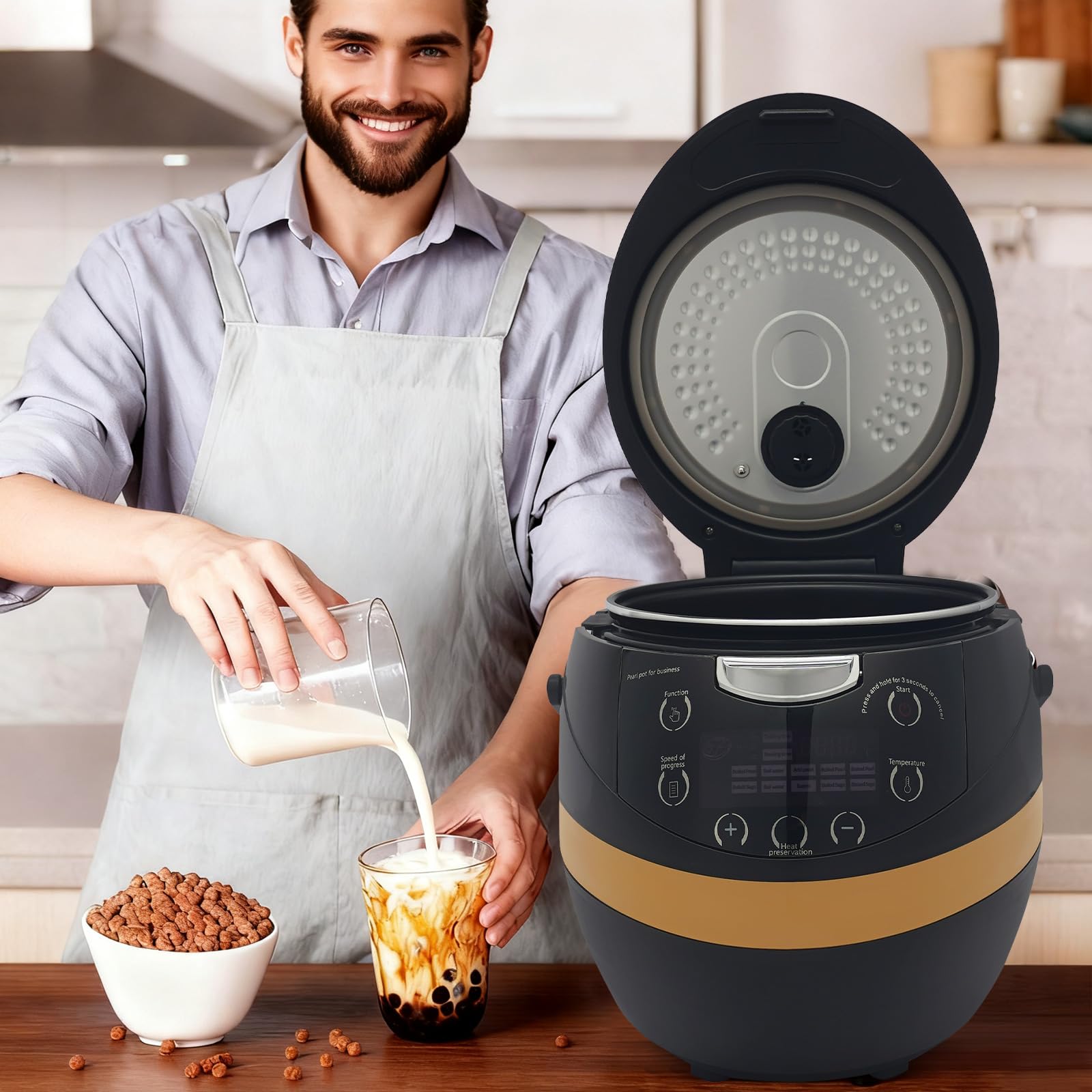 Cuiseur à perles commercial - 8 l - Machine à thé à bulles - Avec commande Smart Touch - Pour café gastronomique - Pot à tapioca antiadhésif - Pour une préparation efficace du sagou