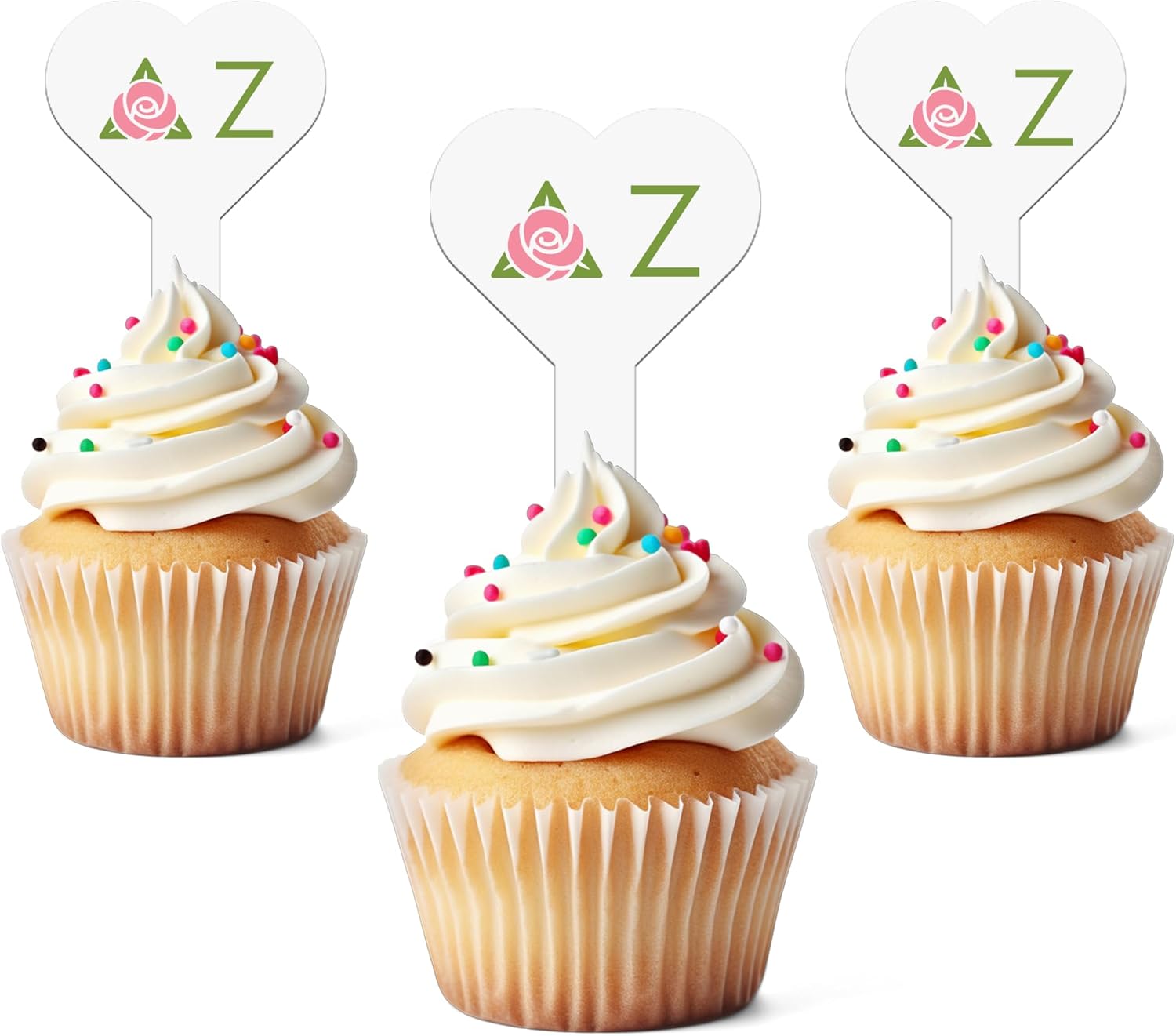 Delta Zeta Cupcake Toppers, Officially Licensed Sorority Dessert Picks, Solid Plastic, American-Made (Heart, 1000)