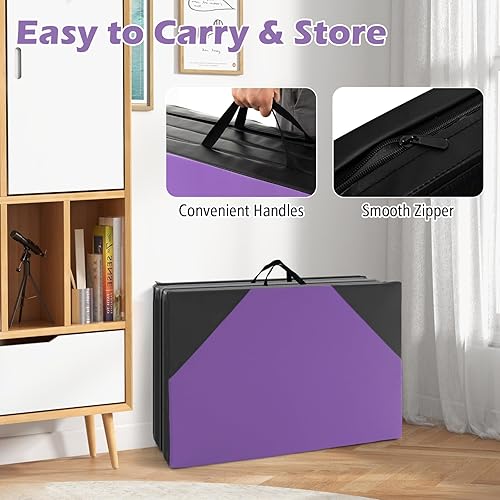 Vista 45 de Giantex 4'x10'x 2" Gymnastics Mat, 4-Panel Folding Aerobics Exercise Mat w/Hook & Loop Fastener, Carrying Handle, Portable Tumbling Mat for