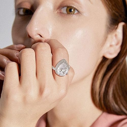 Miniatura 5 de Flyonce Juego de joyas de boda para novias, damas de honor, brillantes con circonita cúbica, colgante de lágrima, aretes colgantes, anillos