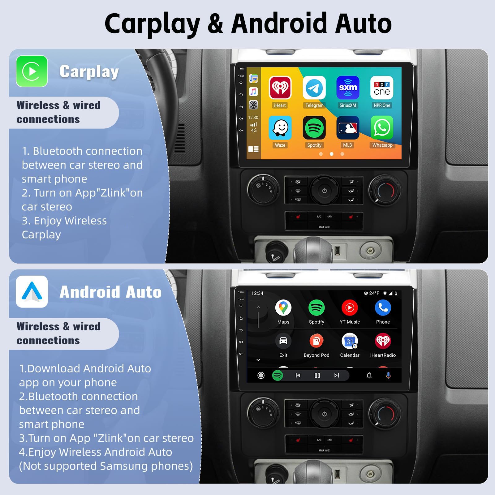Y1,PLKEQS 2G 64G Android 15 Car Stereo for F-ord Escape/Kuga/Mazda Tribute 2007-2012 - 9" 2K ekran dotykowy z bezprzewodowym CarPlay, GPS Navi, WiFi, 26UI, Bluetooth, FM, kamera cofania