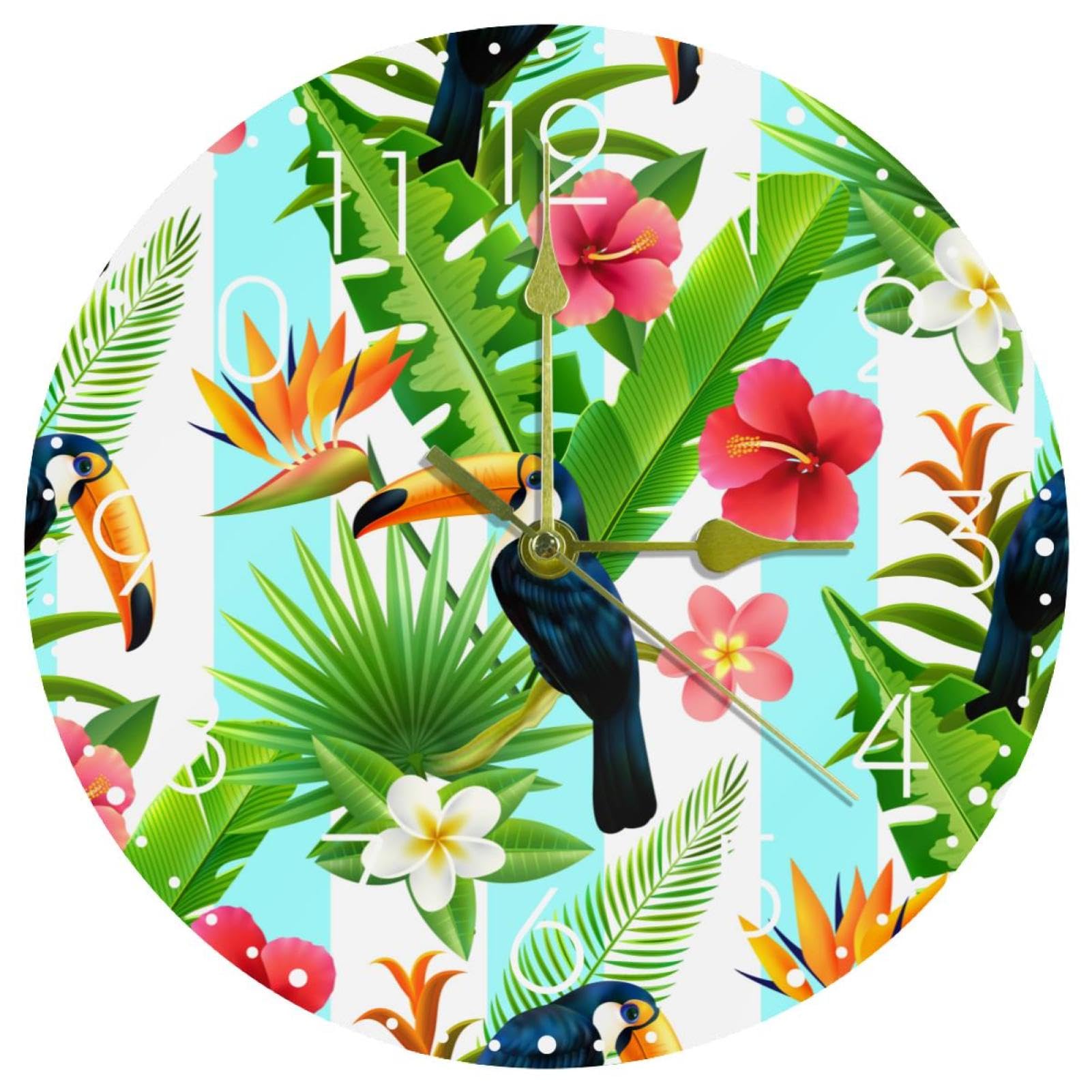 Horloge ronde silencieuse acrylique toucan à piles pour maison et bureau
