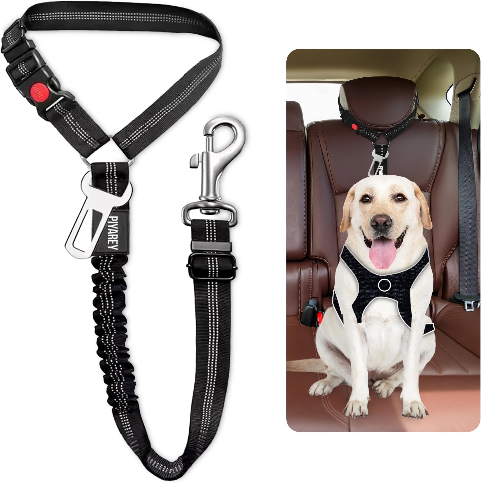 Dog Seat Belts For Cars Uk Headrest Dog Car Seat Belt Adjustable Car Harness Pet Seatbelt Anti Shock Elastic Puppy Restraint Strong Leash Leads For Dogs Safety (BLACK BELT WITH BUCKLE)