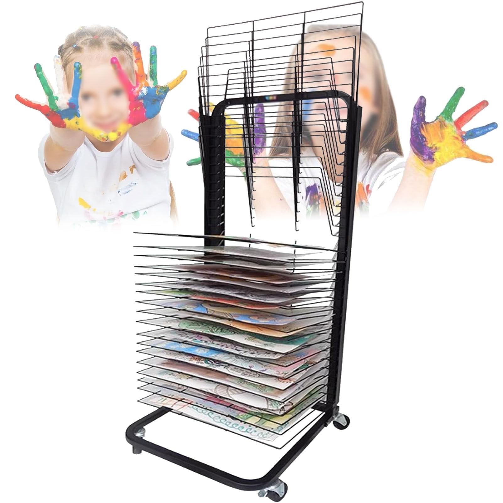 Stalowe Suszarki Do Malowania - Mobilna Suszarka Do Farb, Suszarka Do Malowania Na Papierze A3, Metalowy Organizer Na Dzieła Sztuki Z Kółkami, Do Sal Lekcyjnych, Pracowni Artystycznych, 30 Pięter