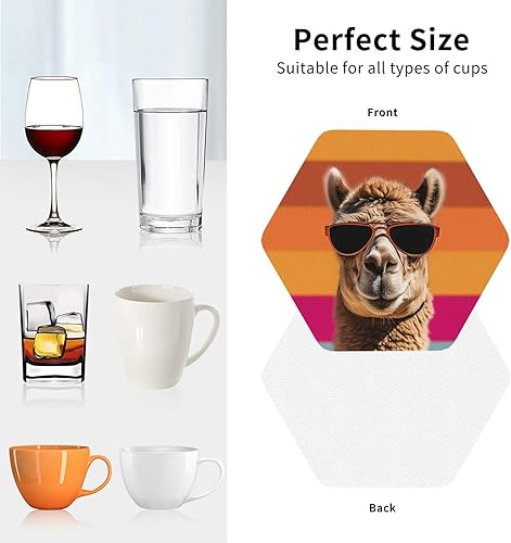 Miniatura 2 de 6pcs Leather Coasters for Drinks, Camel Wearing Sunglasses Drink Coasters for Tabletop Protection, 4" Cup Coasters for Coffee Table Decor, Non-Slip