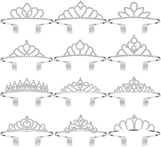 Remuuly 12 Pcs Silver Crystal Tiara Crown Bulk for Women Girls