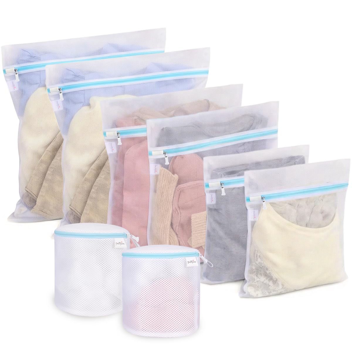 PrettyCare - Sacchetti per biancheria (8 pezzi, 2 L, 2 m, 2 S, 2 e 2 reggiseni)