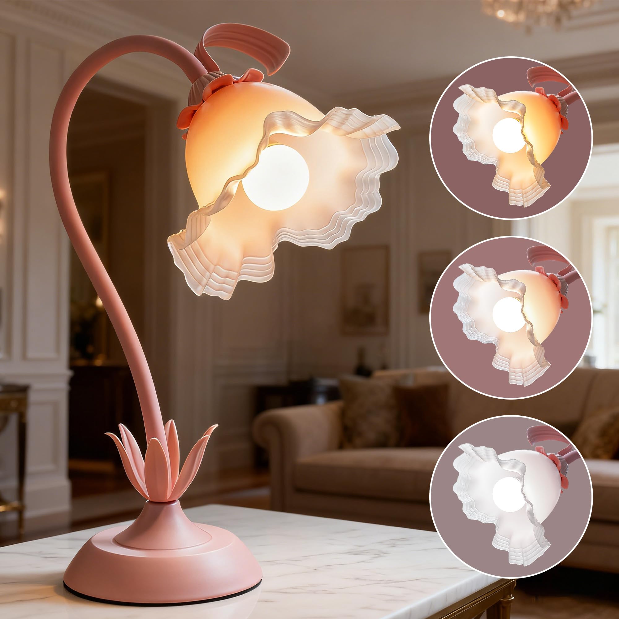 Blume Tischlampe, Nachttischlampe mit Kabelschalter, Vintage